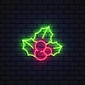 Holly icon neon in line art style on light background. Vector illustration