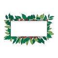 Holly, ilex branch. Christmas decorative frame. Hand draw sketch