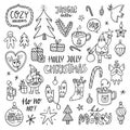 Holly Jolly Christmas outline doodles, vector clip art