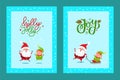 Holly Jolly Cute Greeting Card with Santa and Elf Royalty Free Stock Photo