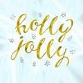 Holly jolly Gold and silver glittering elegant modern brush lettering design on a wight background vector. Royalty Free Stock Photo