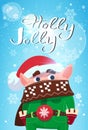 Holly Jolly Merry Christmas Banner Green Elf Cute Character On Winter Holiday Poster Royalty Free Stock Photo