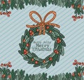 Holly jolly merry christmas lettering on mistletoe bow custom Royalty Free Stock Photo