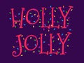 Holly Jolly. Text braided with Christmas glowing garland. Holiday lights are red, blue, yellow and green. Christmas holiday banner Royalty Free Stock Photo