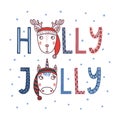 Holly jolly unicorn, deer poster