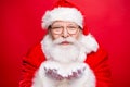 Holly jolly x mas is coming! Close up portrait of stylish aged h Royalty Free Stock Photo