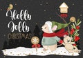 Holly wishes merry Christmas with a Mouse, twigs and sweets. Royalty Free Stock Photo