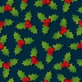 Hollyberry. Christmas seamless pattern. Festive Christmas background.