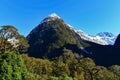 Hollyford Valley lookout offering a scenic view of snow mountains in Fiordland National Park