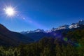 Hollyford Valley lookout offering a scenic view of snow mountains in New Zealand
