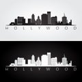 Hollywood, California skyline and landmarks silhouette, black and white design.