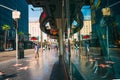 Hollywood Walk of Fame. Hard Rock Cafe, stars, tourists. Architecture, city life Royalty Free Stock Photo