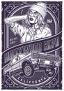 Hollywood car show poster monochrome