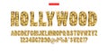 Hollywood. Color Golden alphabet with show lamps.