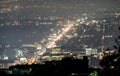 Hollywood hills and valley at night near hollywood sign