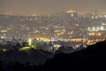 Hollywood hills and valley at night near hollywood sign