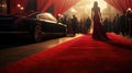 Hollywood movie premiere red carpet. Movie star paparazzi flash bulbs with limo grand entrance. Luxury for the rich and famous. Royalty Free Stock Photo