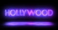 Hollywood neon moving lines text animation on black background.