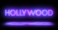 Hollywood neon moving lines text animation on black background.