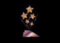 HOLLYWOOD Oscars Movie PARTY Gold STAR AWARD Statue Prize Giving Ceremony. Golden stars prize icon concept, Silhouette statue icon