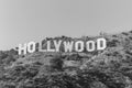 HOLLYWOOD sign on blue sky background. World famous landmark. USA. Los Angeles, Royalty Free Stock Photo