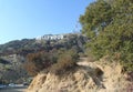 HOLLYWOOD sign on blue sky background. World famous landmark. USA. Los Angeles, Royalty Free Stock Photo