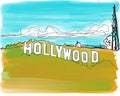 Hollywood sign hand drawn illustration