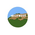 Hollywood Sign  icon sign. Hollywoodland Sign located in Los Angeles, United States. World famous landmark. Vector flat Royalty Free Stock Photo