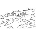 Hollywood sign vector illustration sketch doodle hand drawn with black lines isolated on white background