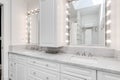 A Hollywood style mirrored bathroom.