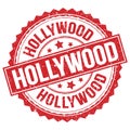 HOLLYWOOD text on red round stamp sign