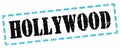 HOLLYWOOD text written on blue-black stamp sign