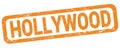 HOLLYWOOD text written on orange rectangle stamp