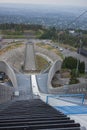 The Holmenkollbakken Ski Museum & Tower is a tourist desitnation were visitors enjoy panoramic views of Oslo at the top of the ski Royalty Free Stock Photo