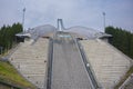 The Holmenkollbakken Ski Museum & Tower is a tourist desitnation were visitors enjoy panoramic views of Oslo at the top of the ski Royalty Free Stock Photo