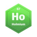 Holmium chemical element tile. Atomic number 67. Ho chemical sign. Bright green Vector hexagon. Royalty Free Stock Photo