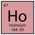 Holmium chemical symbol. Square frame. Mendeleev table element. Pink background. Vector illustration. Stock image. Royalty Free Stock Photo