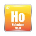 Holmium icon. Ho chemical element. Atomic number 67. Mass 164.93. Orange square. Royalty Free Stock Photo