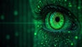 holo of artificial human eye closeup, augmented cyber reality and digital vision of the future and information processing