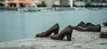 Holocaust in Europe. Shoes on the Danube Embankment in Budapest Royalty Free Stock Photo