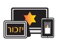 Holocaust Online Memorial Day Ceremony Banner, Yellow Jewish Star, Memorial Candle and Hebrew Word Izkor - Memorial -
