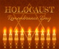 Holocaust remembrance day background. Candles, David star and jewels