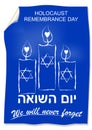 Holocaust remembrance day, hebrew text yom hashoah. Flyer with drawing in street art style with candles. Israel national