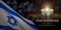 Holocaust Remembrance Day of Israel. Vector banner design template with a realistic flag of Israel