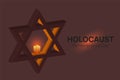 Holocaust Remembrance Day 27th of January Template. Jewish Star of David and Candles among barbed wire. Vector illustration