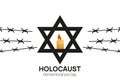 Holocaust Remembrance Day 27th of January Template. Jewish Star of David and Candles among barbed wire. Vector illustration