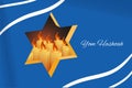 Holocaust Remembrance Day 27th of January Template. Jewish Star of David and Candles Candles behind blue backdrop. Vector