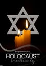 Holocaust Remembrance Day. Yom HaShoah. Bright Burning Candle and the star of David on a dark background. Memorial Day