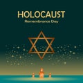 Holocaust remembrance memorial day illustration design, with star of david symbol and candle above the sea and stars