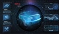 Hologram car style in HUD, UI, GUI. Hardware Diagnostics. Futuristic car service, scanning and auto data analysis. Car Royalty Free Stock Photo